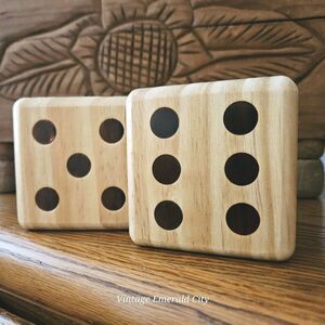 Wooden Giant Dice Set Of 2 Oversized Retro Carved Wood Dices Rustic Boho Decor